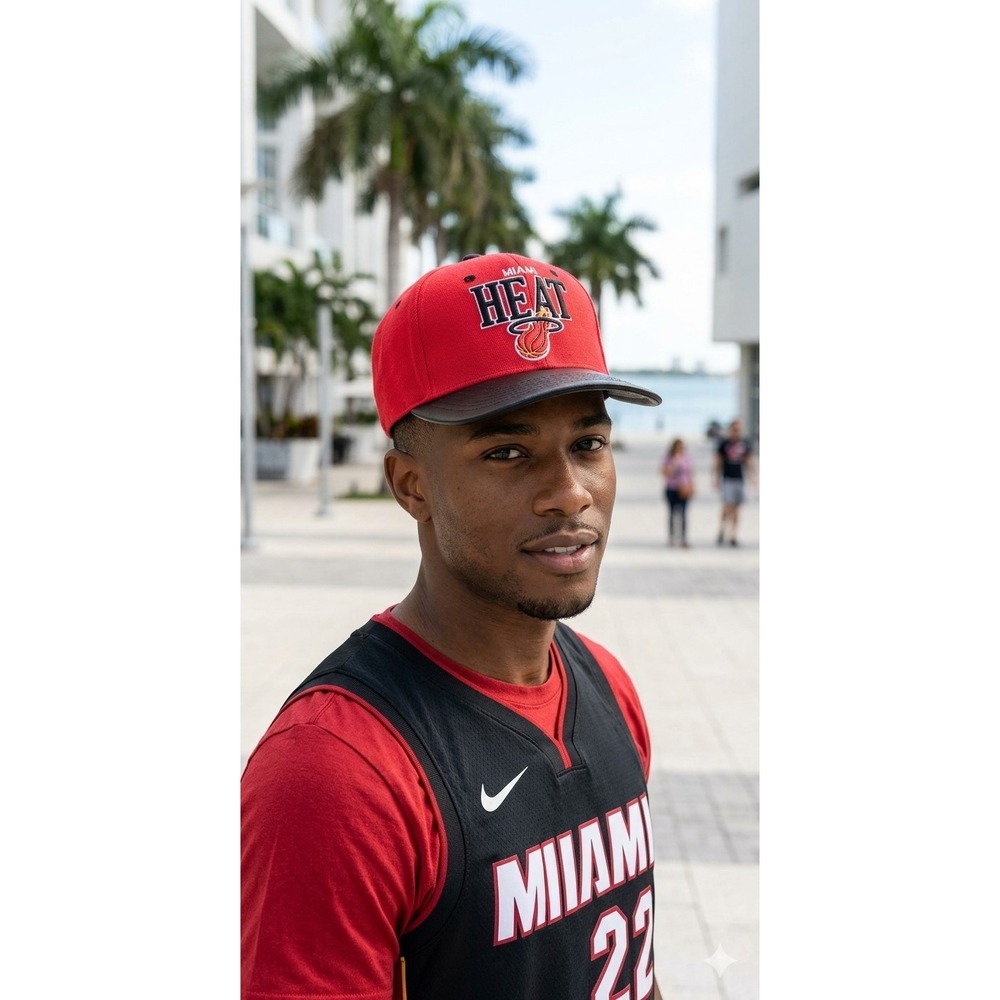 Mitchell & Ness Miami Heat Snapback Hat Hardwood Classics Y2K Ostrich Brim Wool